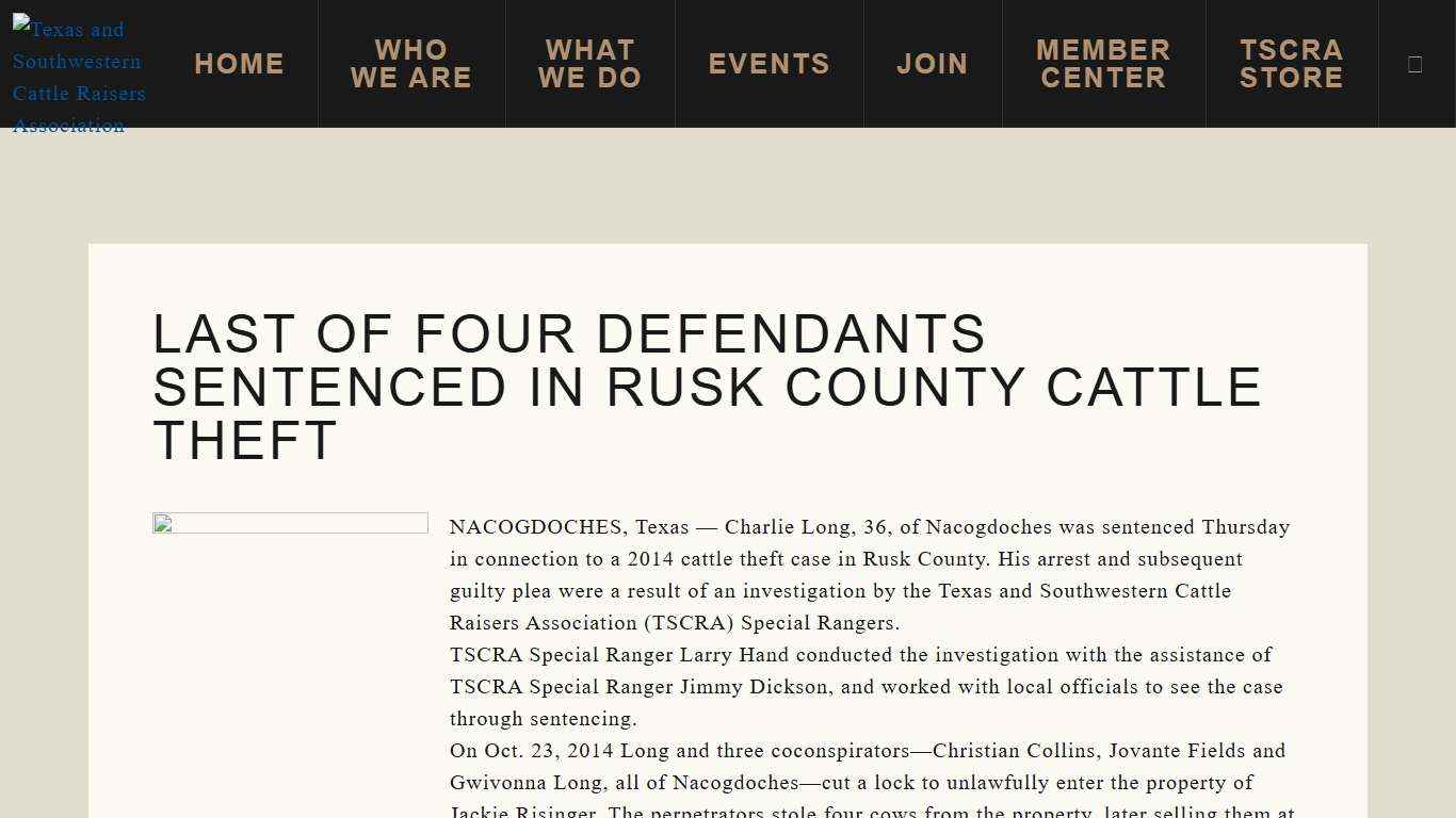 Last of Four Defendants Sentenced in Rusk County Cattle Theft - Texas and Southwestern Cattle Raisers Association