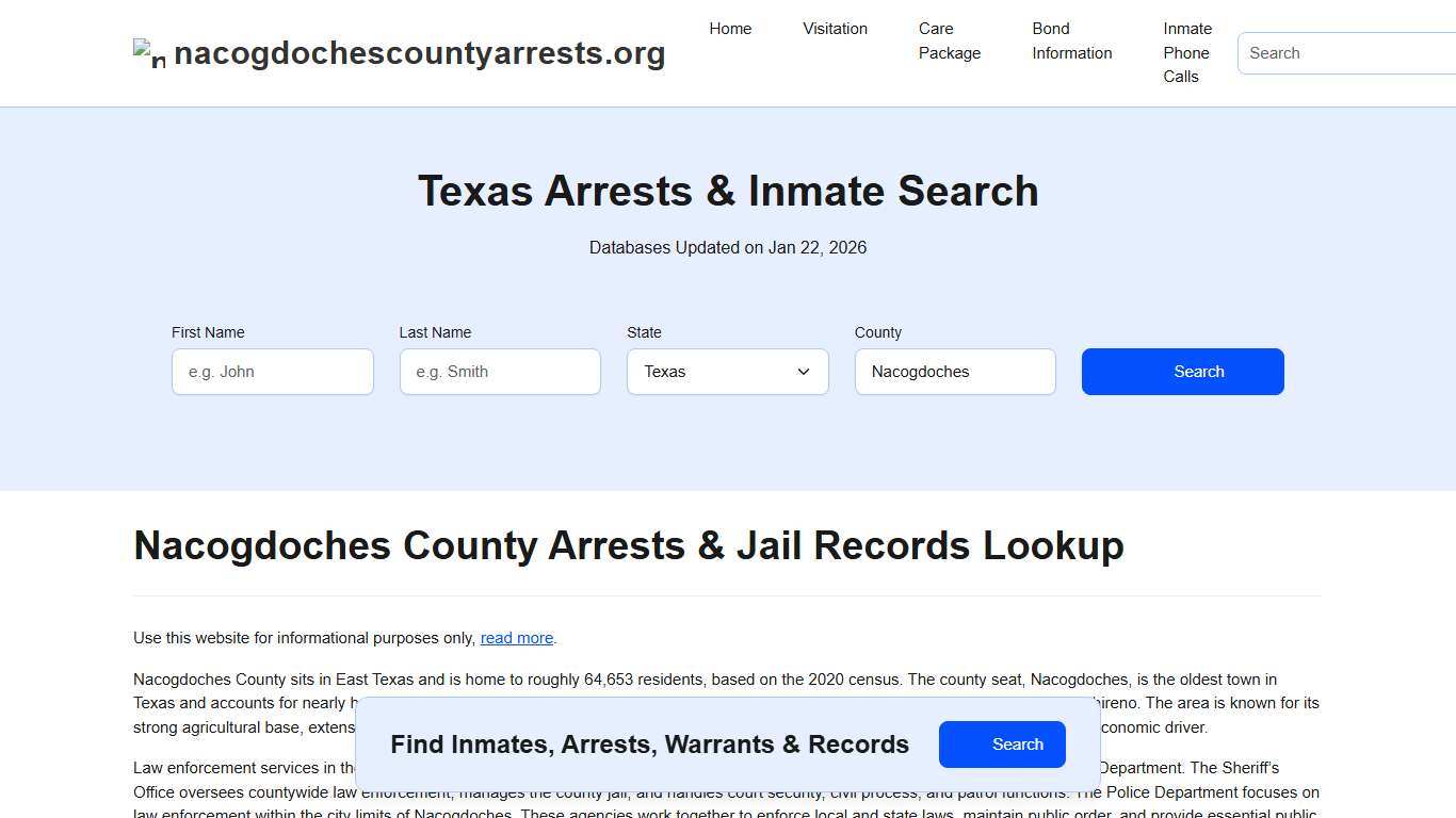 Nacogdoches County, TX Arrests, Warrants, Police Records Search