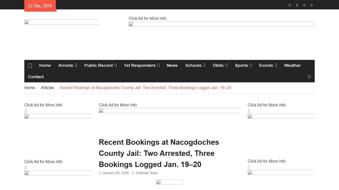 Recent Bookings at Nacogdoches County Jail: Two Arrested, Three Bookings Logged Jan. 19–20 |